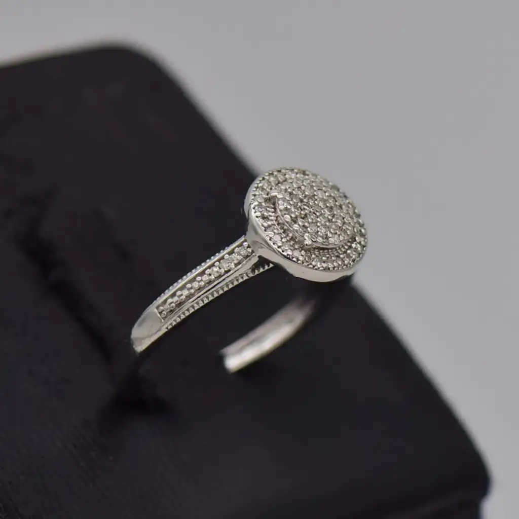 9ct White Gold Dress Ring Halo Cluster - View 2
