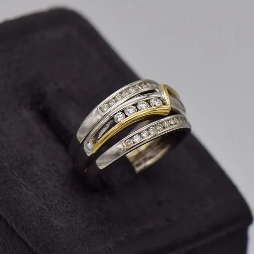 9ct Two Tone Gold Wedding Ring Trip Set-Joined - View 2