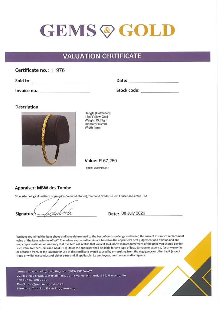18Ct Yellow Gold Bangle Patterned - View 2