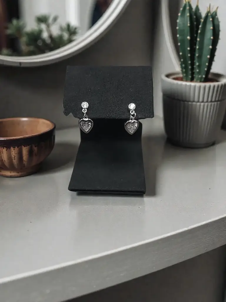 Silver Drop Heart Earrings