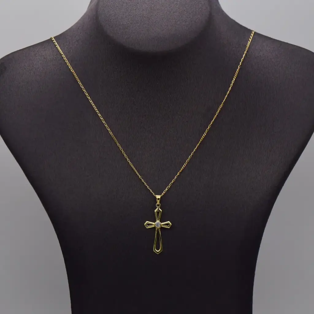 9ct Yellow Gold Chain Figaro - Link & Cross Pendant