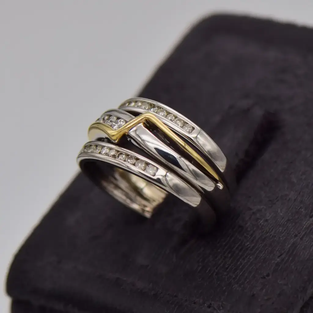 9ct Two Tone Gold Wedding Ring Trip Set-Joined - View 3