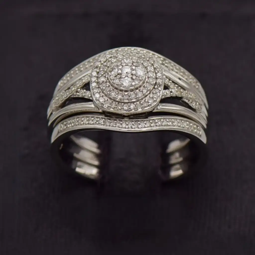 9Ct White Gold Wedding Ring Trip Set