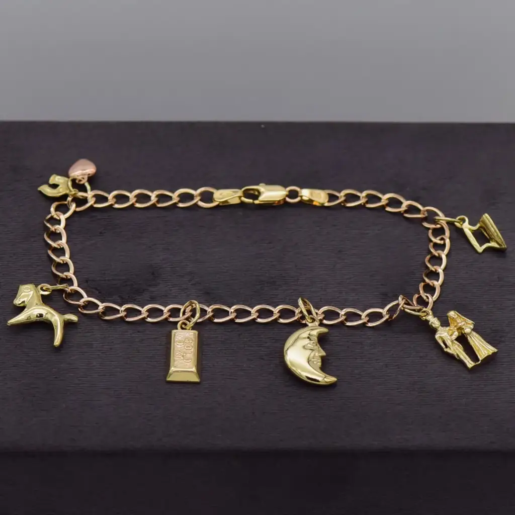 9ct Yellow Gold Charms Bracelet Curb-Link