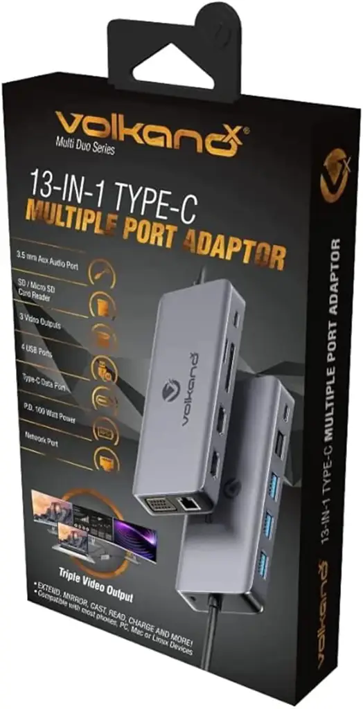 Volkanox Vk-8148-Bk Core Multi Duo 13-In-1 Type-C Multiple Port Adaptor