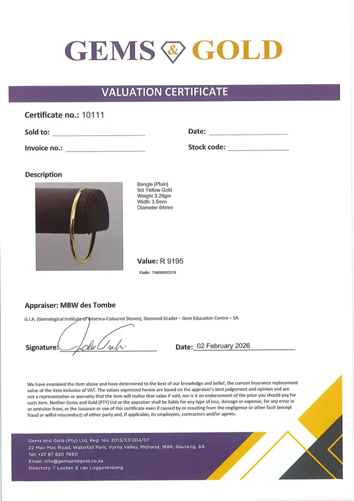 9ct Yellow Gold Bangle Plain - View 2