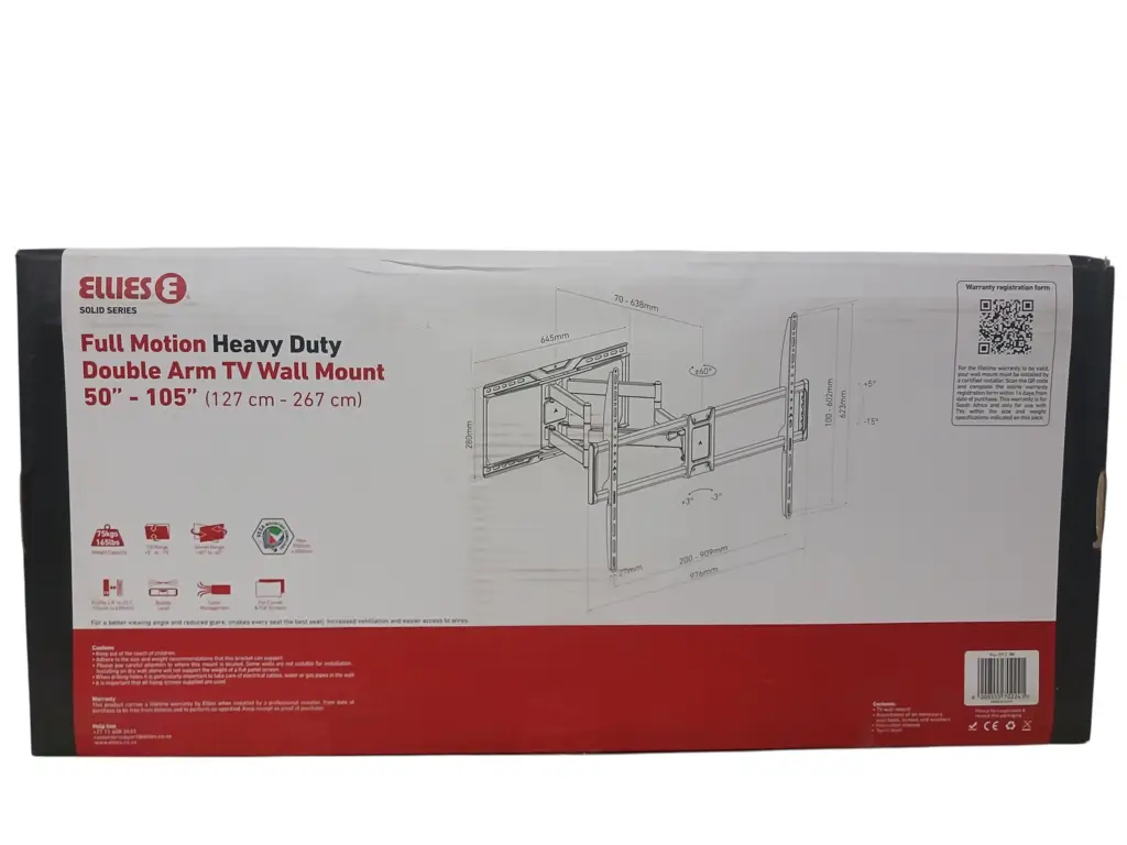 Ellies E Series Full Motion Heavy Duty Double Arm Tv Wall Mount (50"–105") - View 5