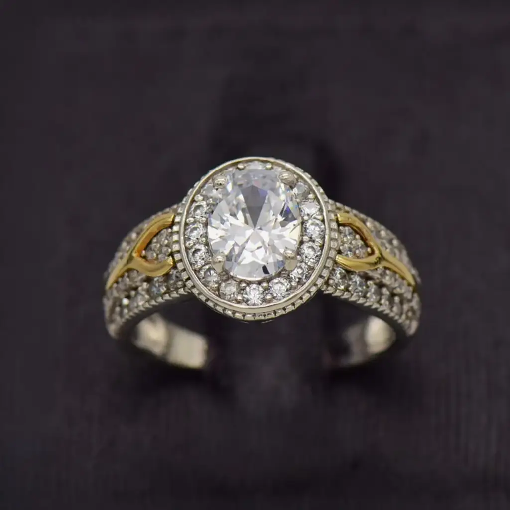 Silver 925 & 5ct Yellow Gold ornate Ring