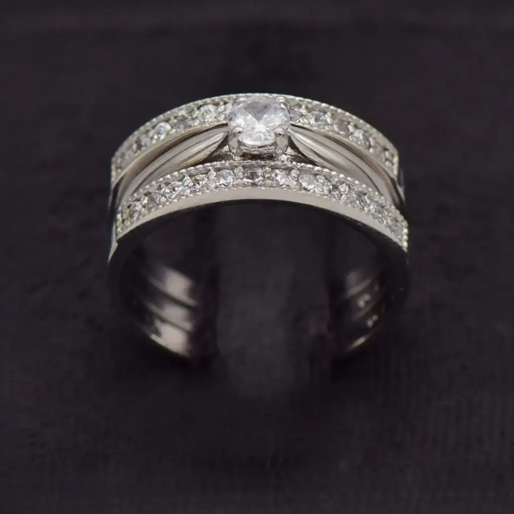 9ct white Gold Wedding Ring Trip-Set