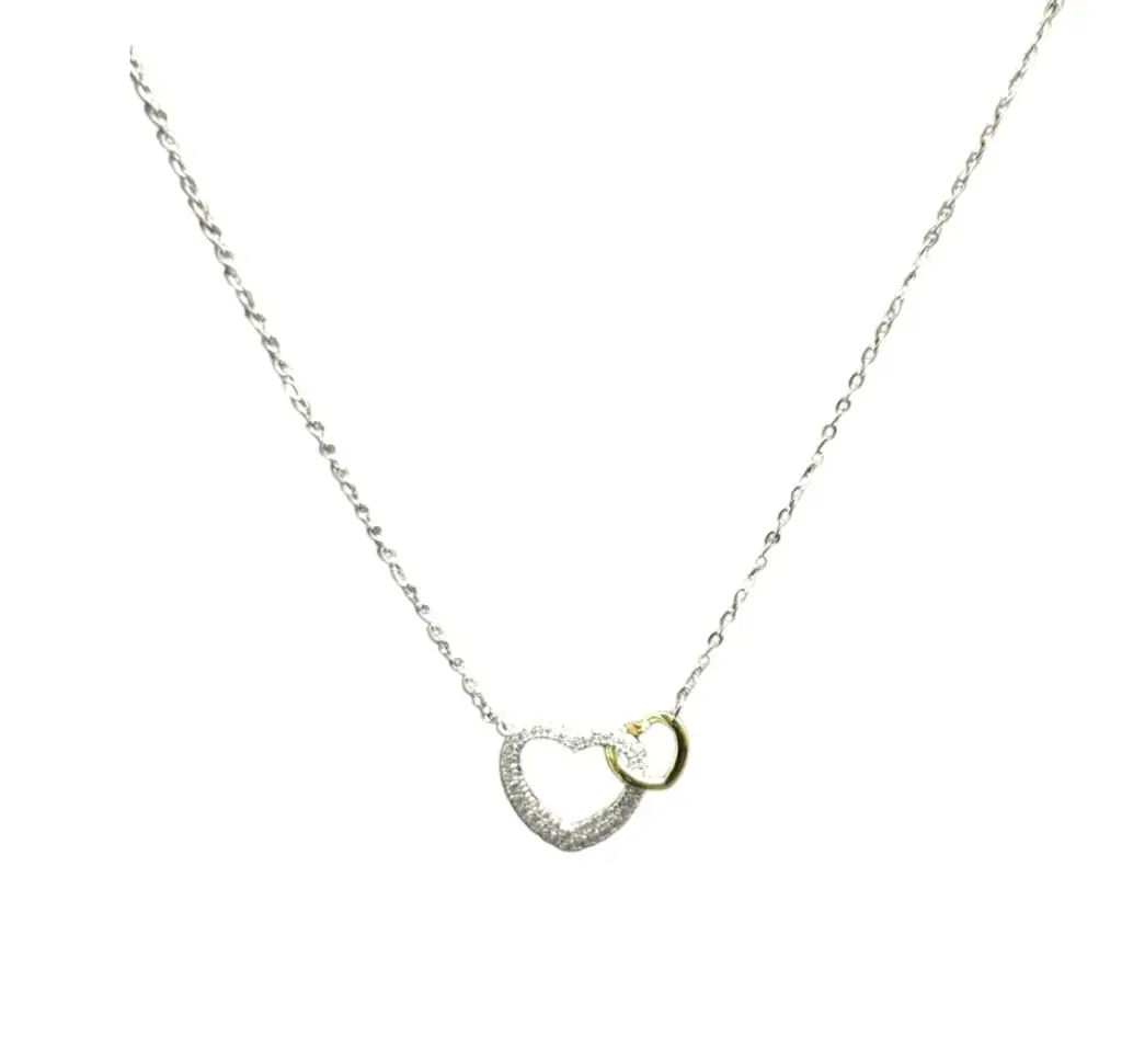 925 Silver Necklace With Interlock Double Heart - View 4
