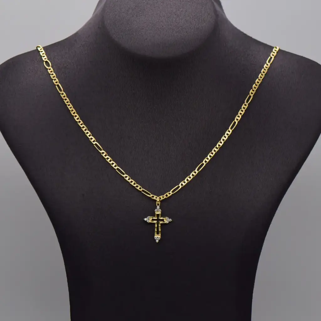 9ct Yellow Gold Chain Figaro-Link & Cross Pendant