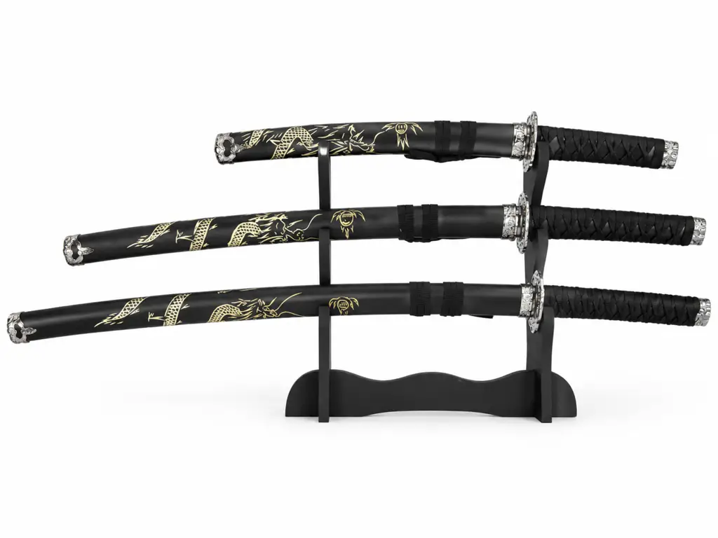 Decorative Katana Display Set (3-Piece With Display Stand) - View 2
