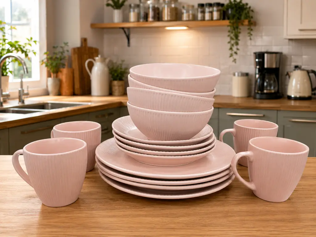 16 Pc Round Dinner Set – Pink