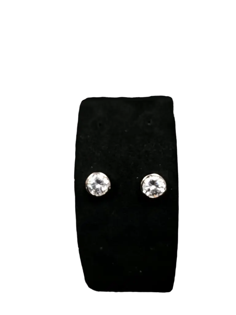 Silver Round Tube Stud Earrings - View 2