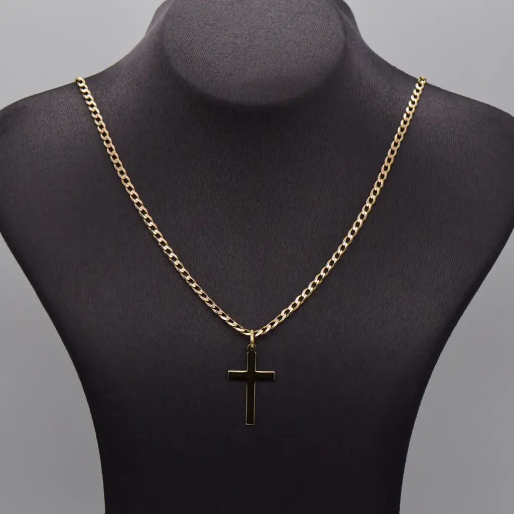 9ct Yellow Gold Chain Curb-Link & Cross Pendant
