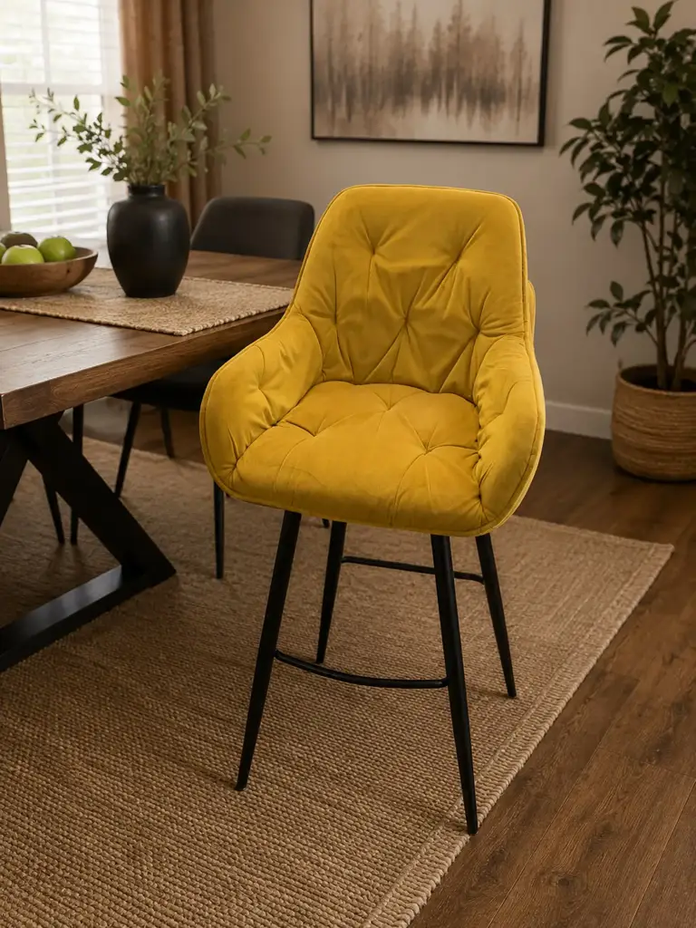 Upholstered Bar Stool With Armrests – Mustard Yellow – Second Hand