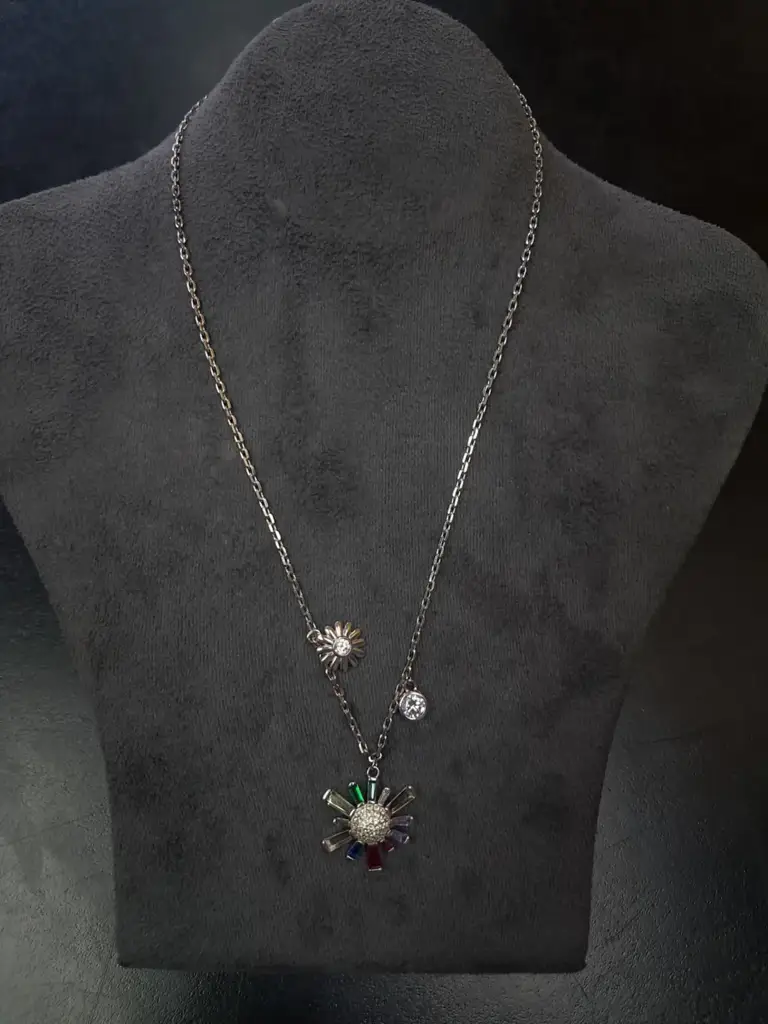 925 Sterling Silver Multicolour Sunburst Pendant Necklace