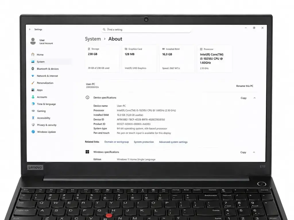 Lenovo Thinkpad E15 | Intel® Core™ I5 | 16Gb Ram | 238Gb Ssd - View 2