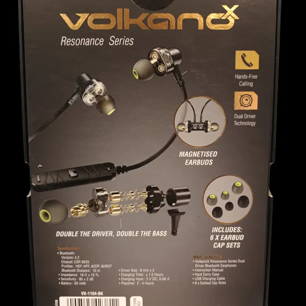 Volkano Bluetooth Dual Driver Magnetised Wireless Earphones (Vk-1104-Bk) - View 2
