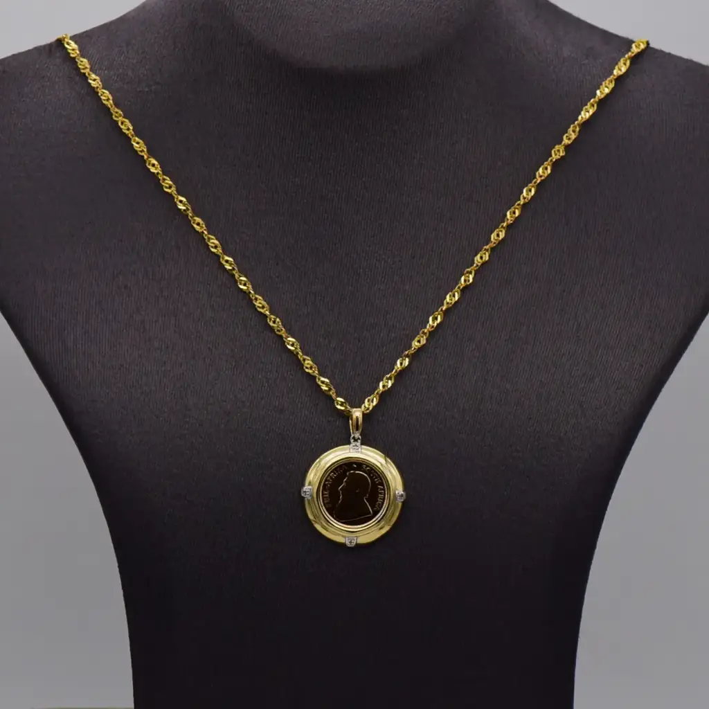 9ct & 22ct Yellow Gold Chain & Kruger Coin Pendant