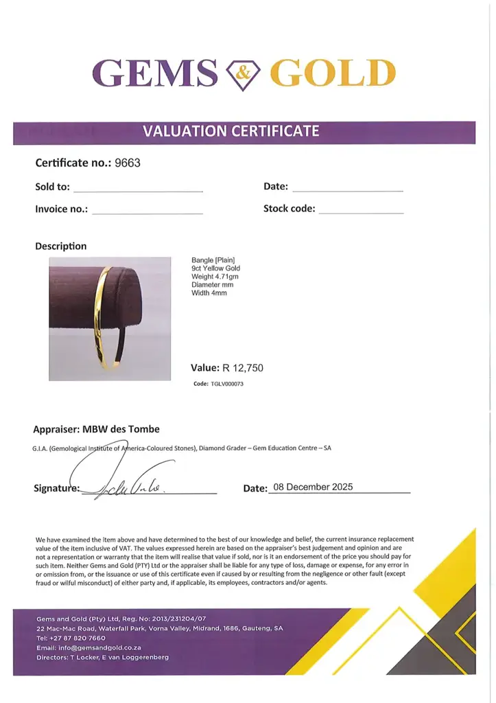 9ct Yellow Gold Bangle Plain - View 2