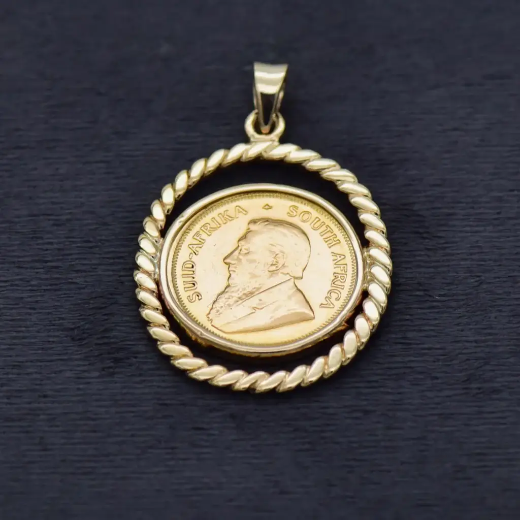 9ct & 22ct Yellow Gold 1/10th Oz Kruger Coin Pendant