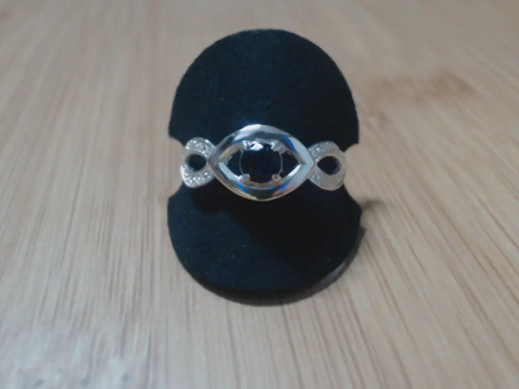 Sterling Silver 925 Ladies Ring With Blue Stone (Size S)