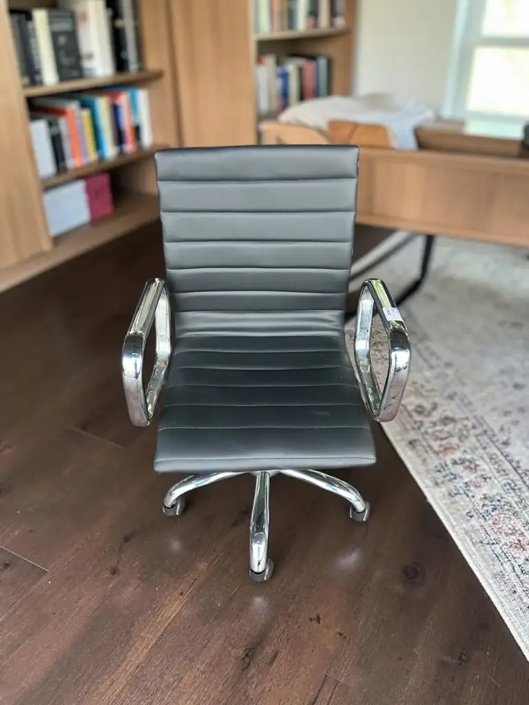 Mid-Century Modern Low-Back Executive Office Chair – Black Leather & Chrome - View 2