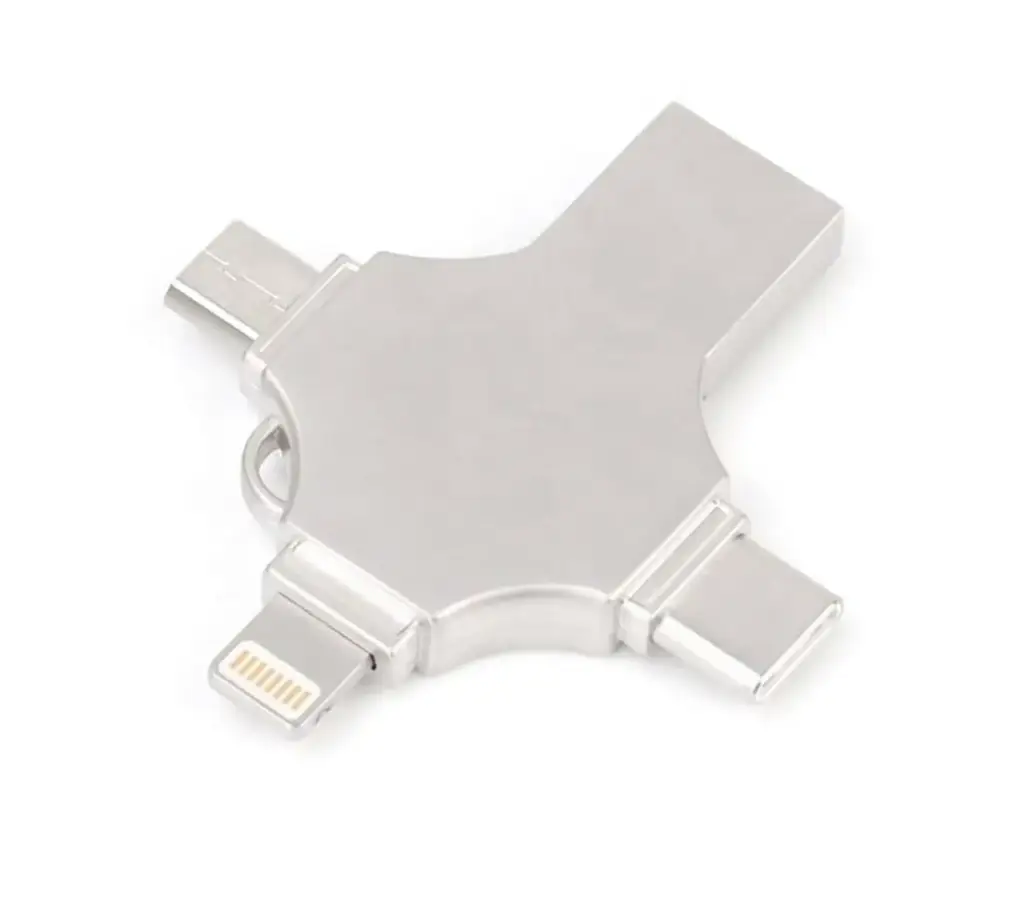 64Gb Flash Drive 4 In 1 Otg Metal Body Usb 3.0, Type- C, Lightning & Micro