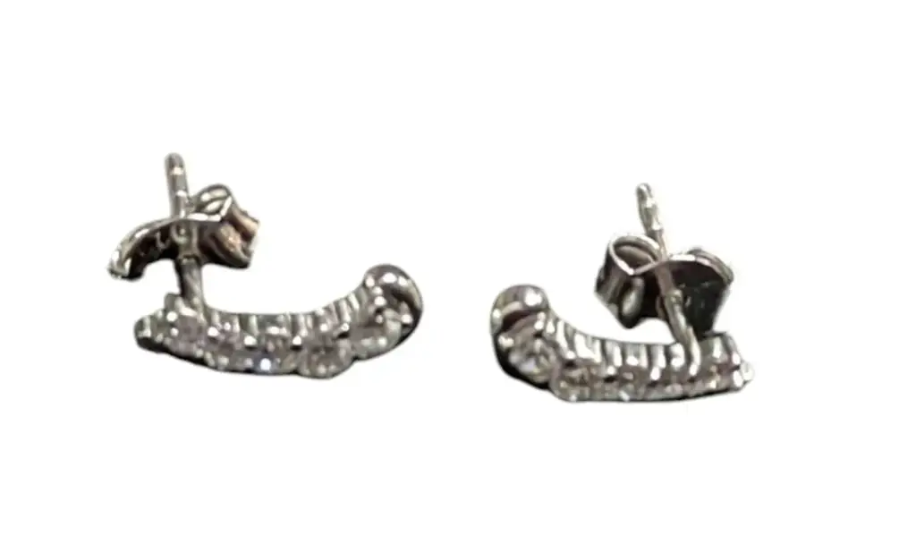 925 Sterling Silver Curved Stud Earings - View 2