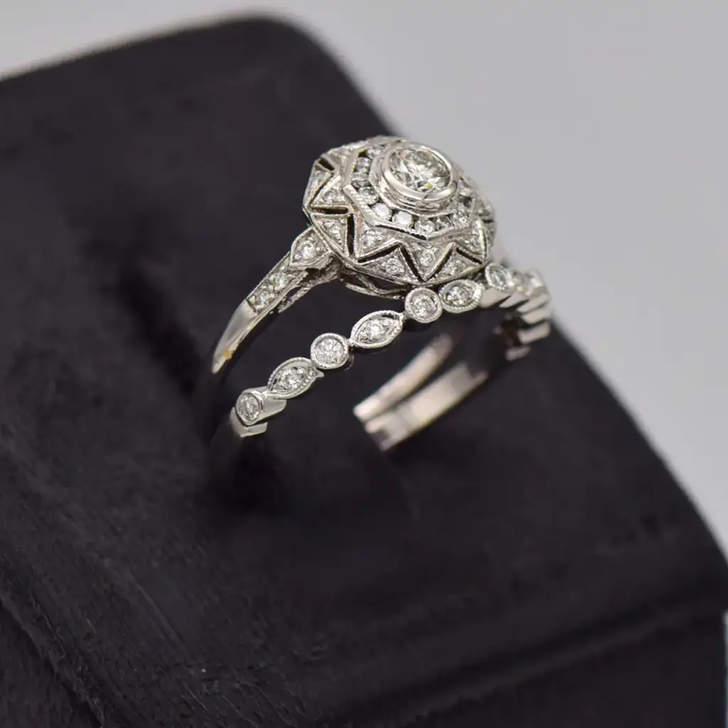 18Ct White Gold Wedding Ring Twin Set - View 2