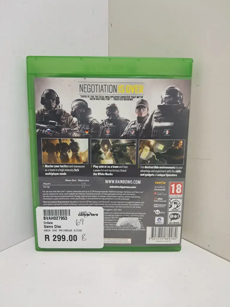 Xbox One Game Disc. Tom Clancy's Rainbows X Siege - View 3