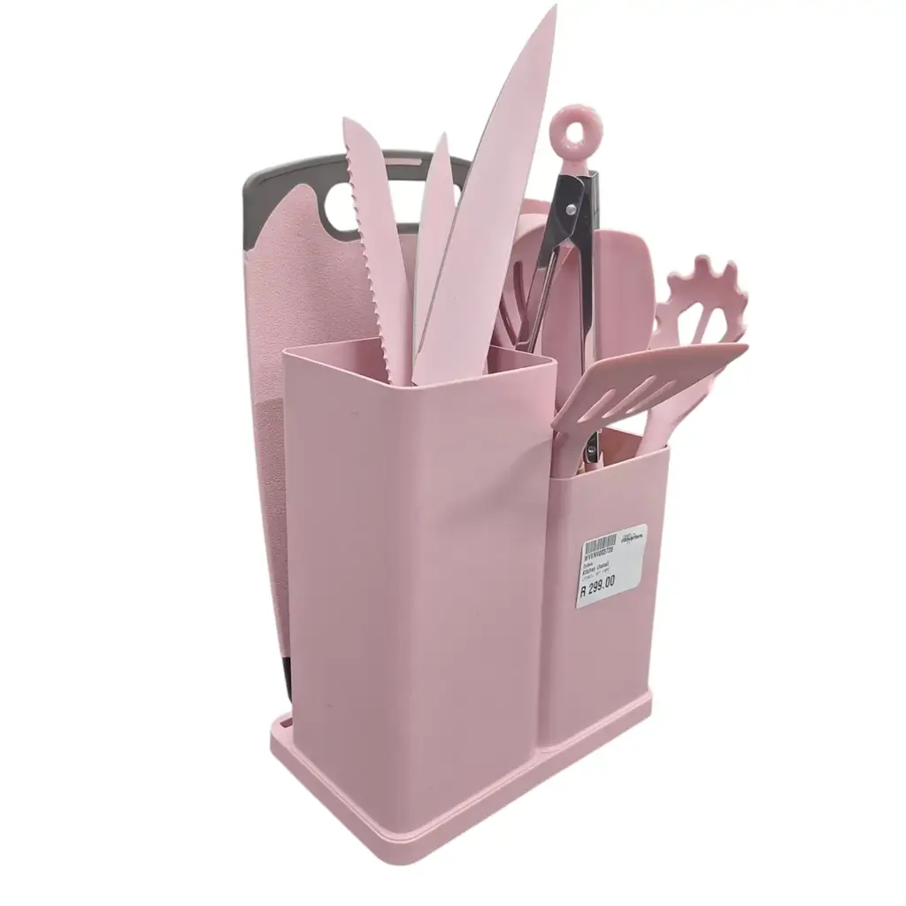 19-Piece Pink Silicone Kitchen Utensil And Knife Set