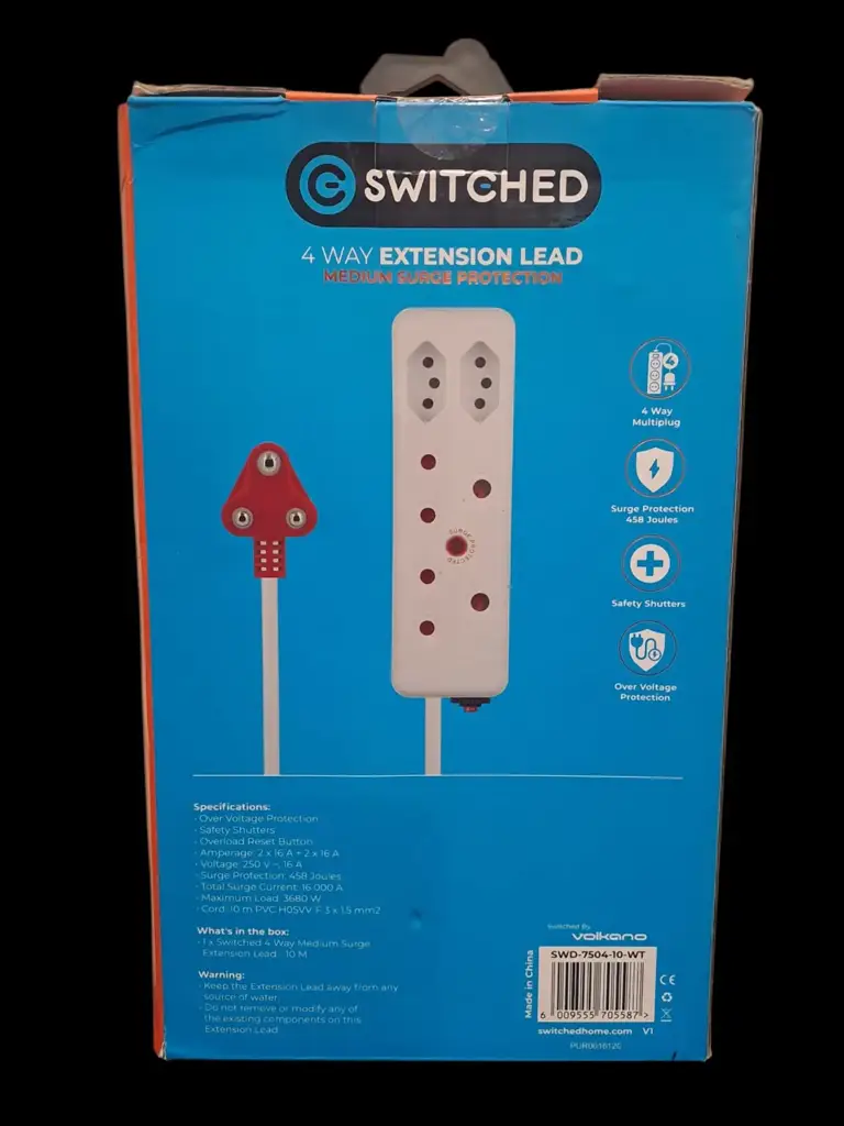 Switched 4-Way Medium Surge Extension Lead 10M - View 2