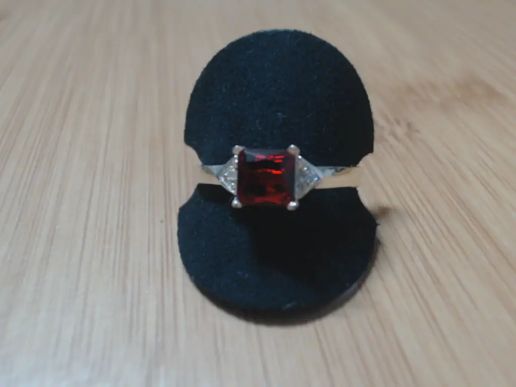 Sterling Silver 925 Ladies Ring With Square Red Stone (Size Q/R)