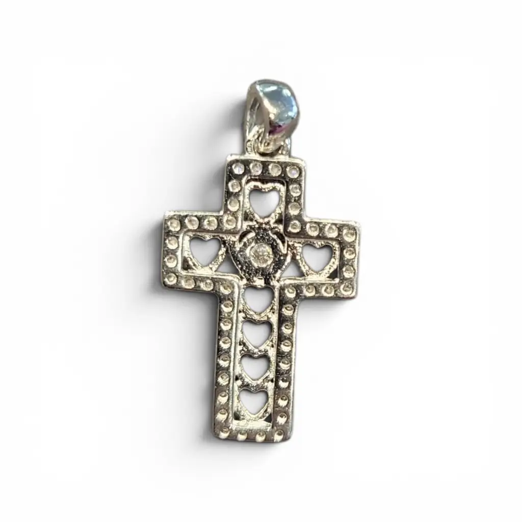 Hearts Open Cut Cross Pendant - View 2