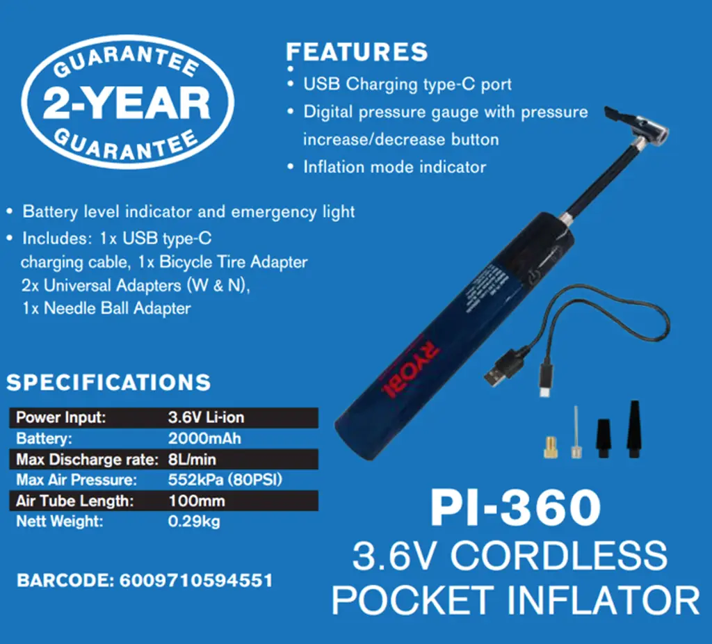 Ryobi 3.6V Usb Charging Pocket Inflator - View 3