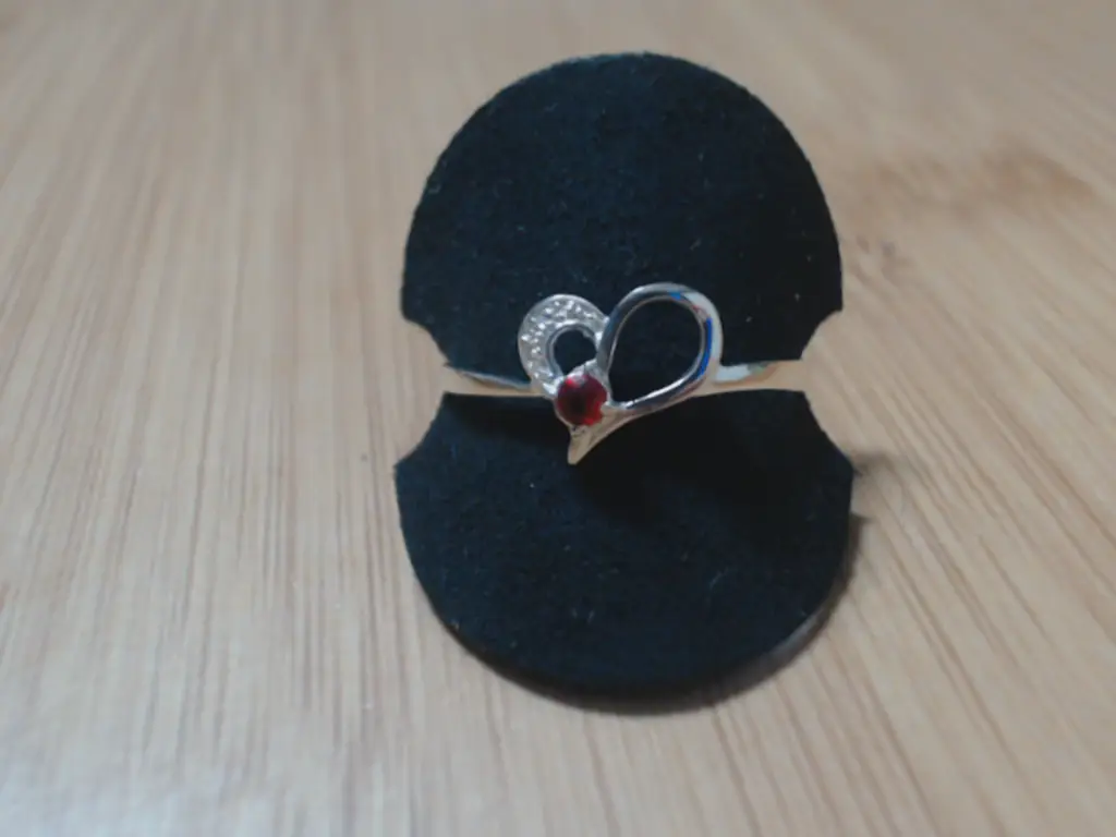 Sterling Silver 925 Ladies Heart Shaped Ring With Small Red Stone (Size S/T)
