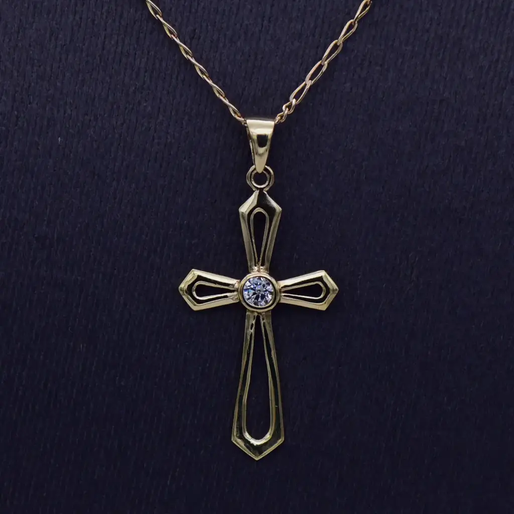 9ct Yellow Gold Chain Figaro - Link & Cross Pendant - View 2