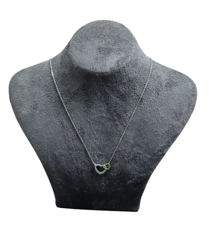 925 Silver Necklace With Interlock Double Heart - View 2