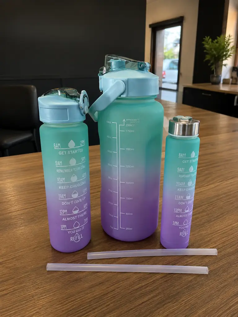 3-Piece Motivational Water Bottle Set With Straws