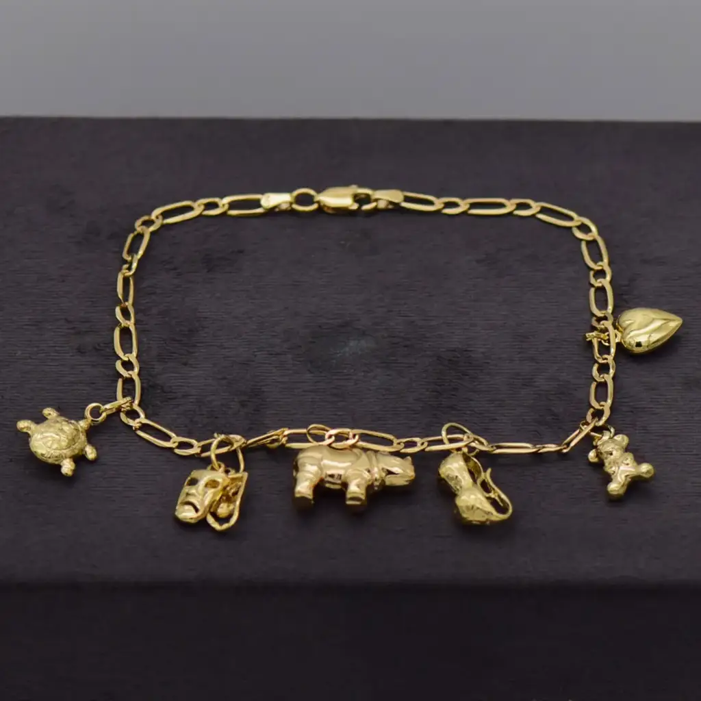 9ct Yellow Gold Charm Bracelet Figaro-Link