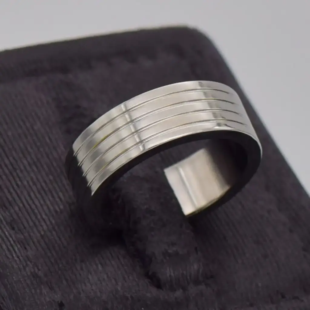 Stainless Steel Wedding Band Patterned - View 2