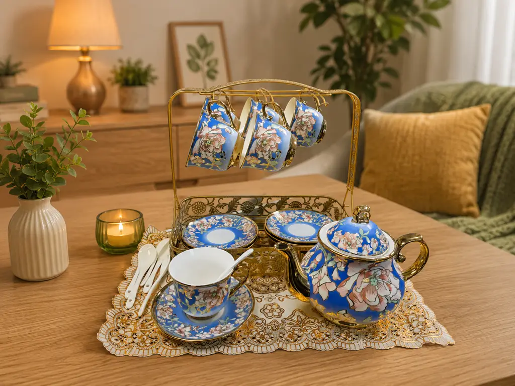 20-Piece Tea Set With Metal Stand