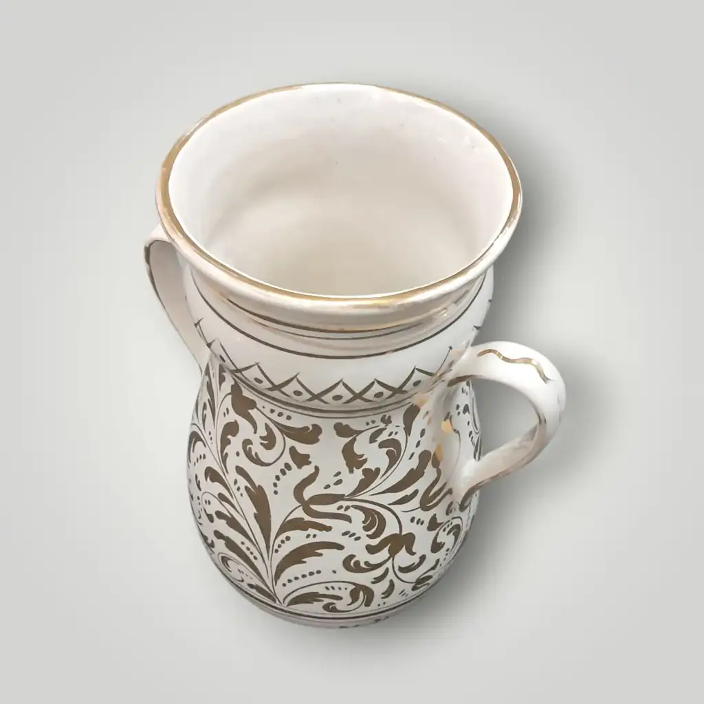 40Cm White & Gold Decorative Ceramic Vase With Handle