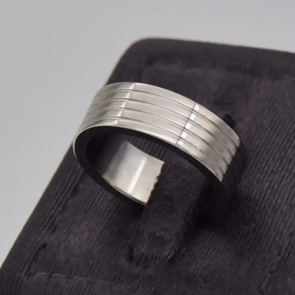 Stainless Steel Wedding Band Patterned - View 3