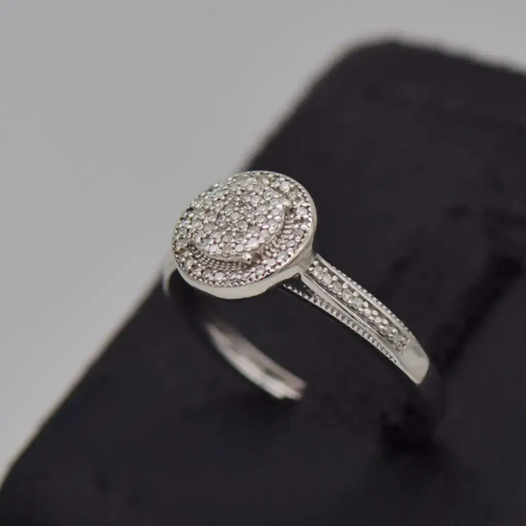 9ct White Gold Dress Ring Halo Cluster - View 3
