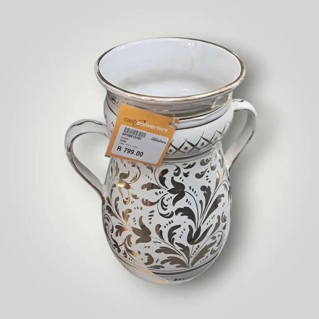 40Cm White & Gold Decorative Ceramic Vase With Handle - View 4