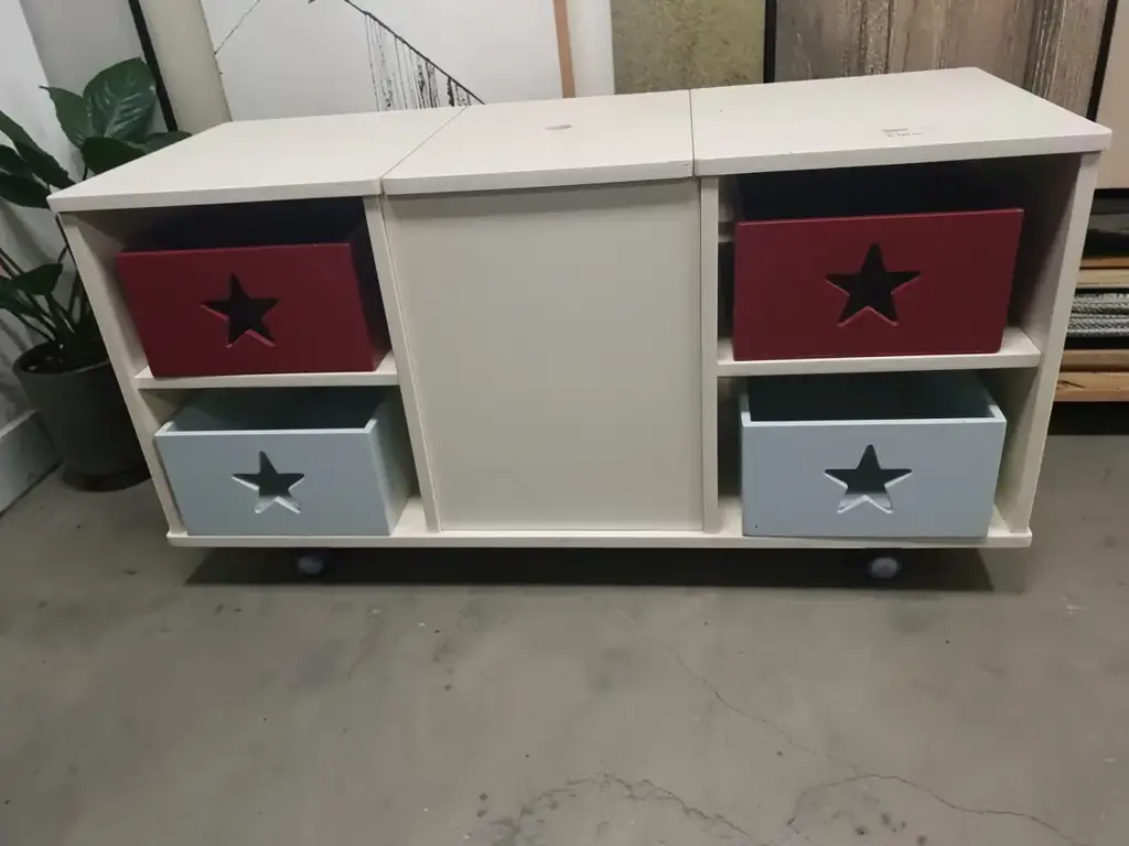 Kids Cabinet White Storage Unit With Colored Crates
