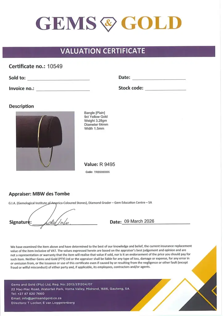 9ct Yellow Gold Bangle Plain - View 2